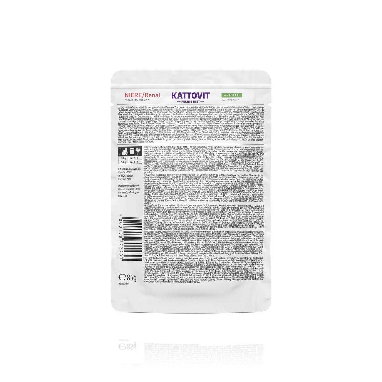 Kattovit Feline Diet Pouchbeutel Niere/Renal Pute 85g