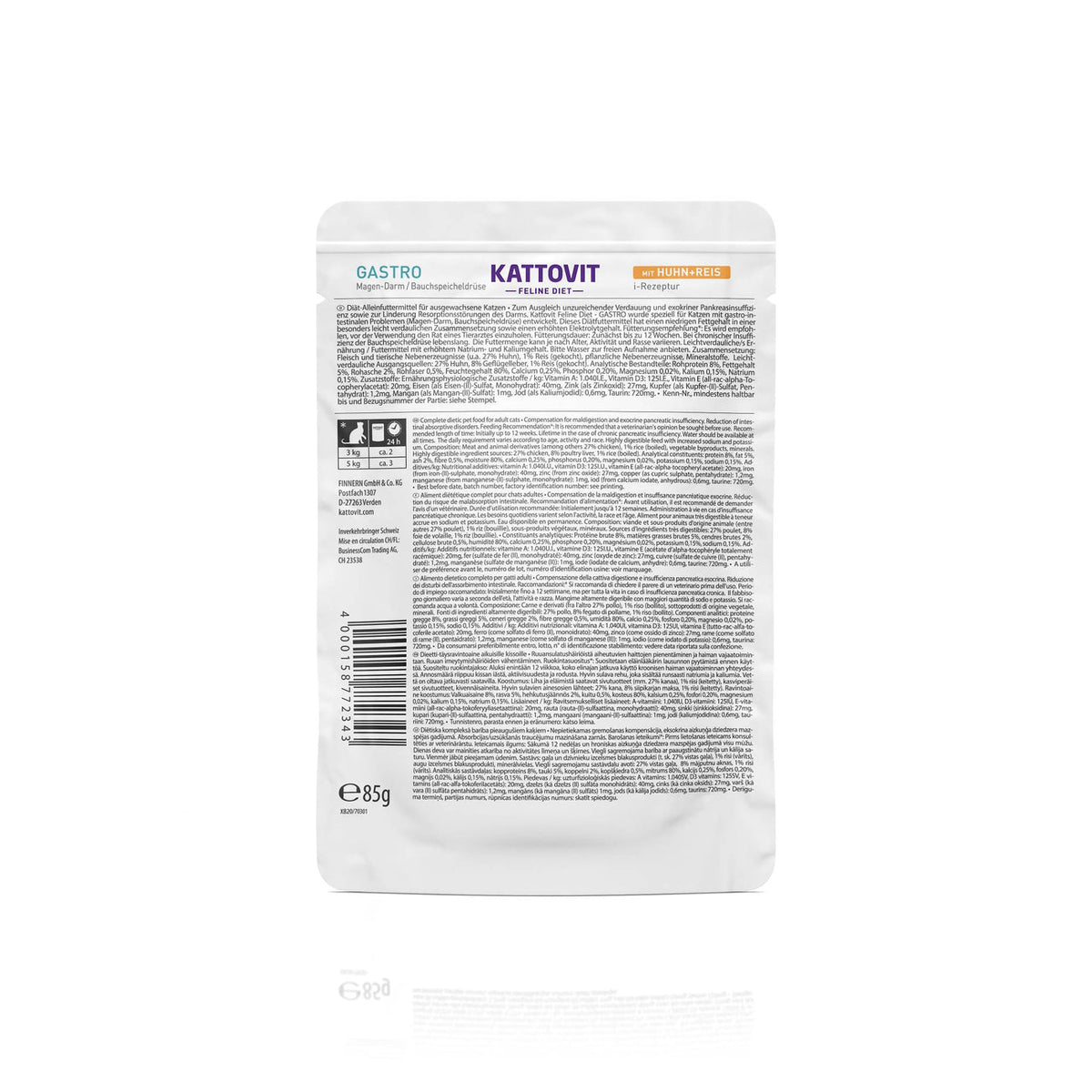 Kattovit Feline Diet Pouchbeutel Gastro Huhn + Reis 85g