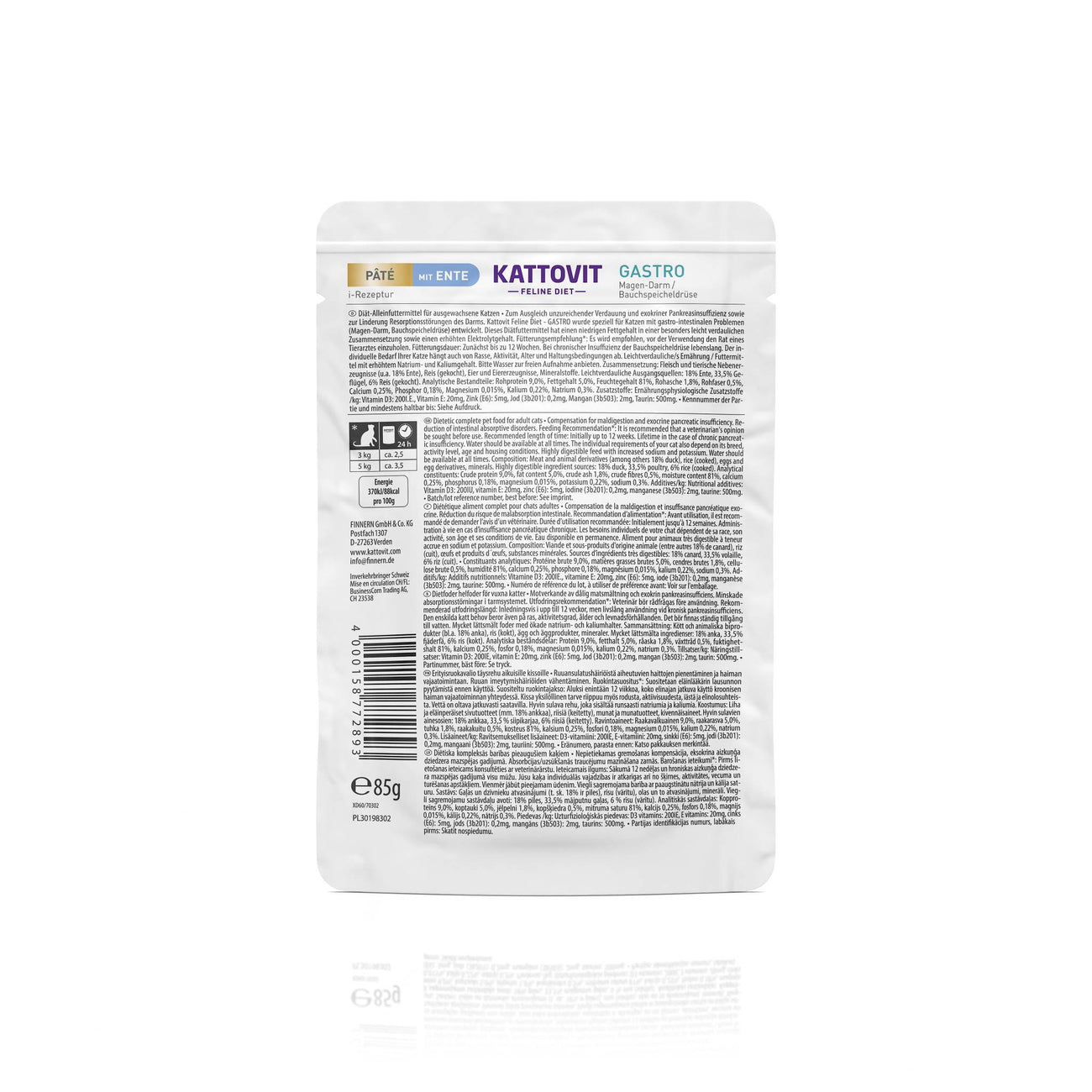 Kattovit Feline Diet Paté Pouchbeutel Gastro Ente 85g