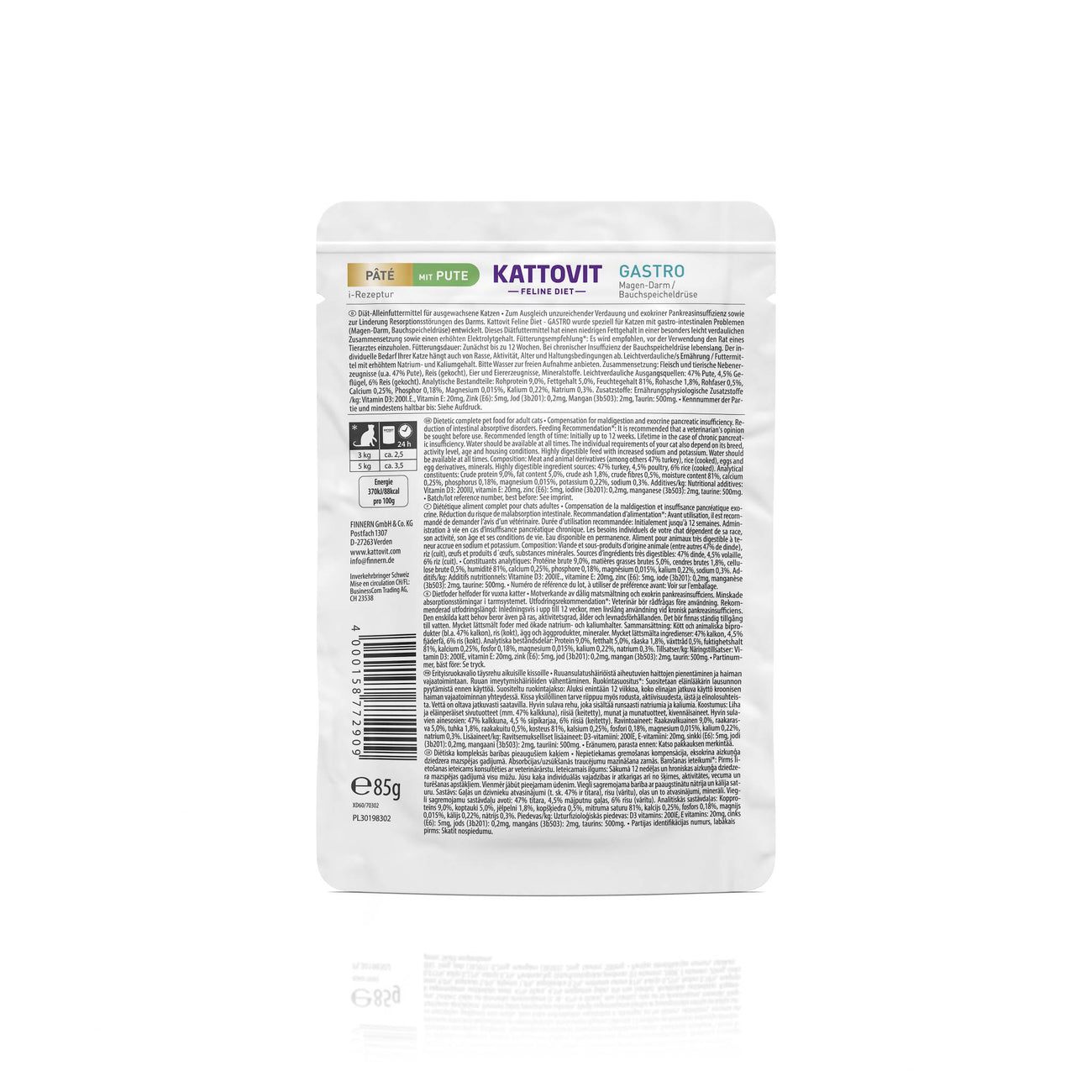 Kattovit Feline Diet Paté Pouchbeutel Gastro Pute 85g