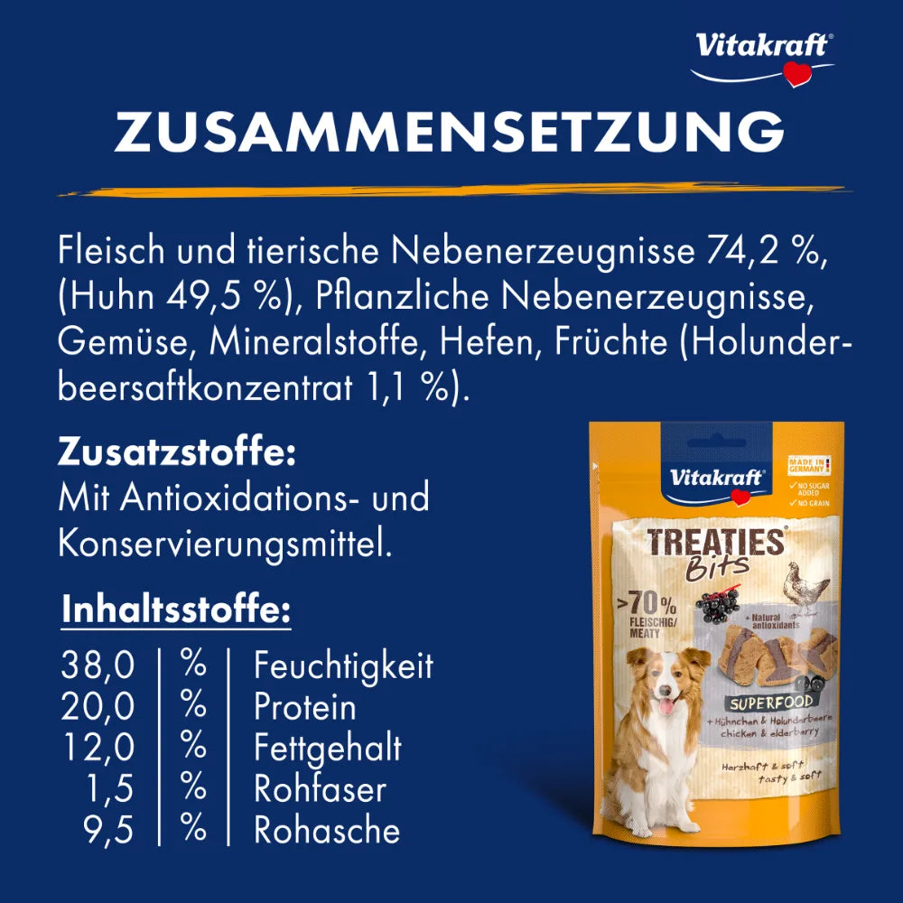 Vitakraft Treaties® Bits Superfood + Hühnchen & Holunder 100g