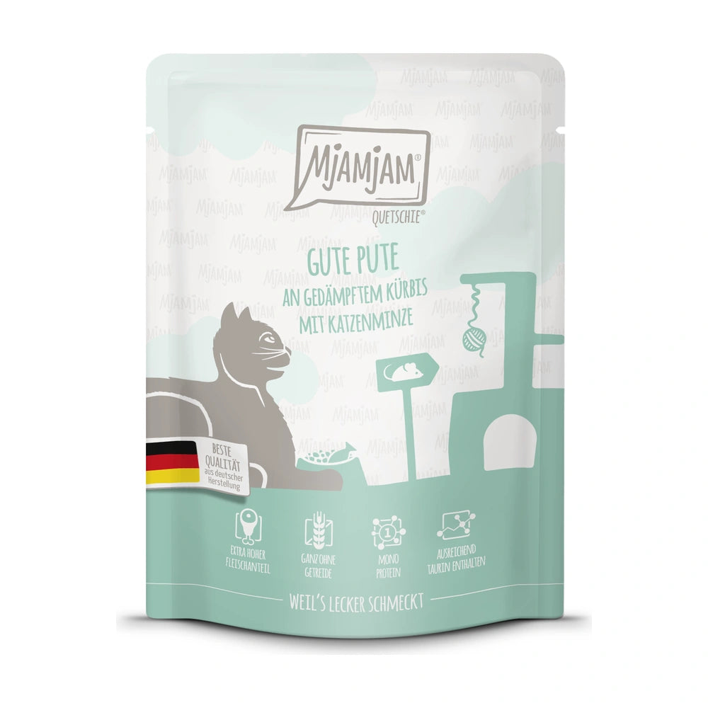 MjAMjAM Quetschie - gute Pute an gedämpftem Kürbis mit Katzenminze