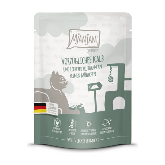 MjAMjAM Quetschie - vorzügliches Kalb & leckerer Truthahn feine Möhrchen
