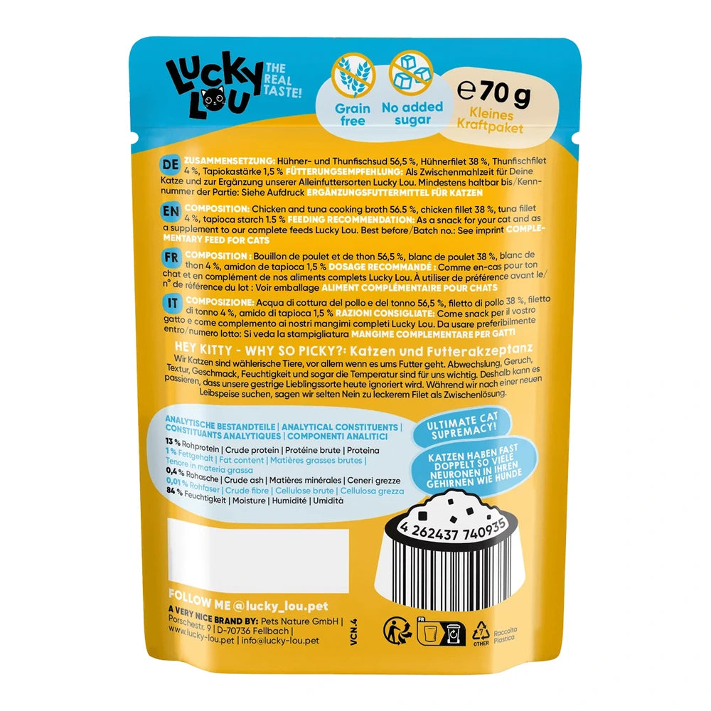 Lucky Lou EXTRA FOOD Hühner & Thunfischfilet in Broth 70g Pouch