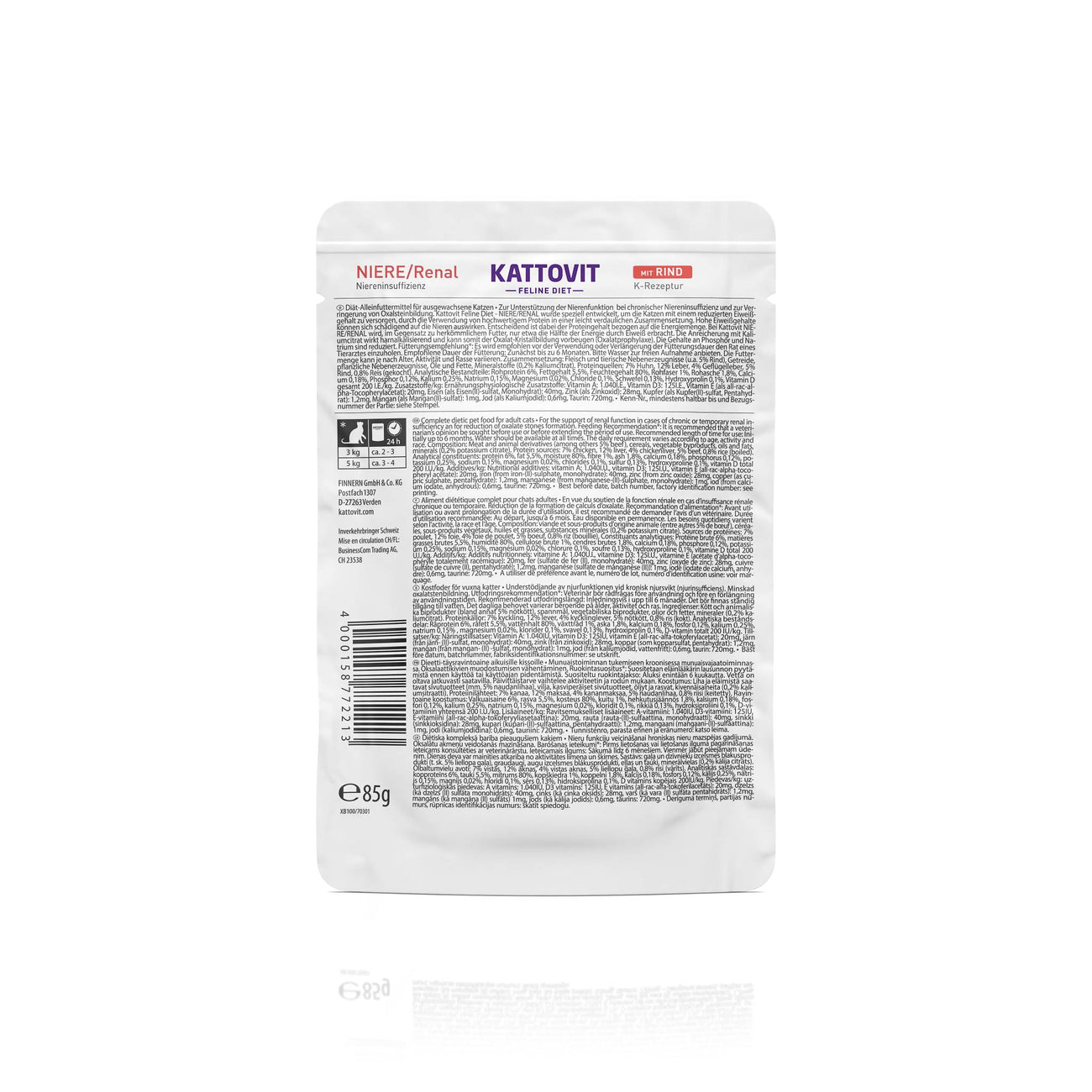 Kattovit Feline Diet Pouchbeutel Niere/Renal Rind 85g