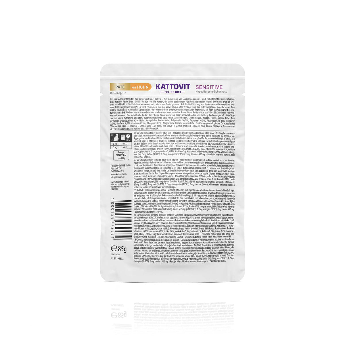 Kattovit Feline Diet Paté Pouchbeutel Sensitive Huhn 85g