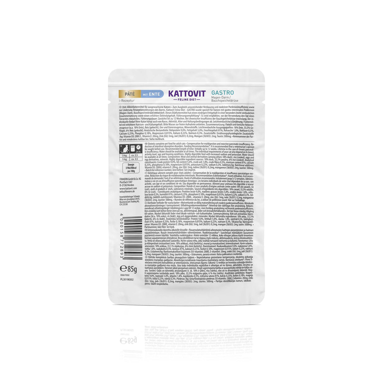 Kattovit Feline Diet Paté Pouchbeutel Gastro Ente 85g