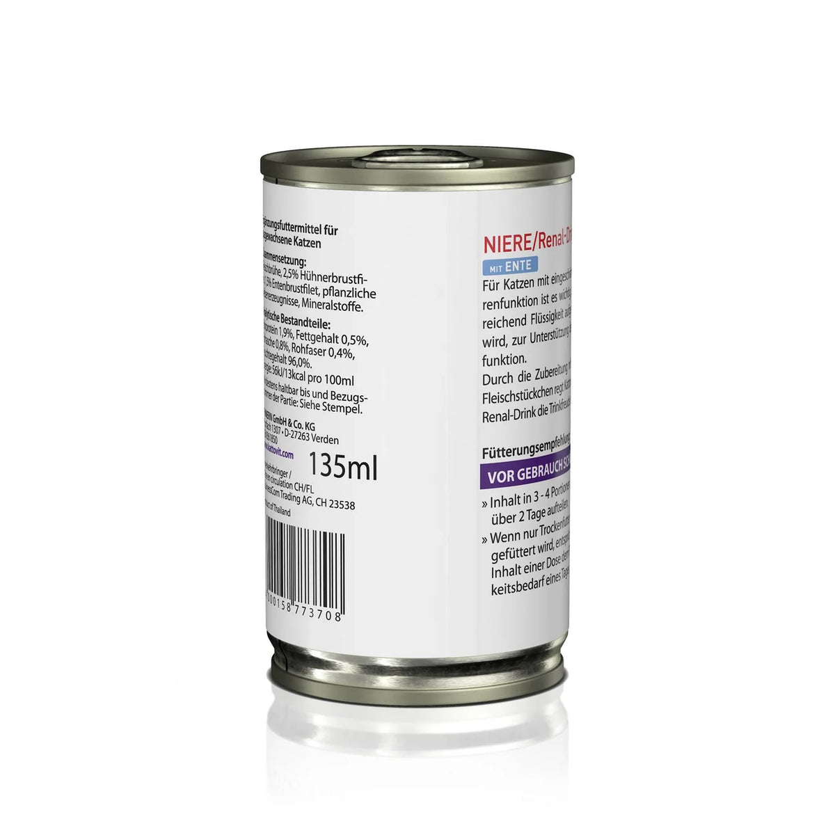 Kattovit Feline Diet Katzengetränk Dose Niere/Renal Ente Drink 135 ml