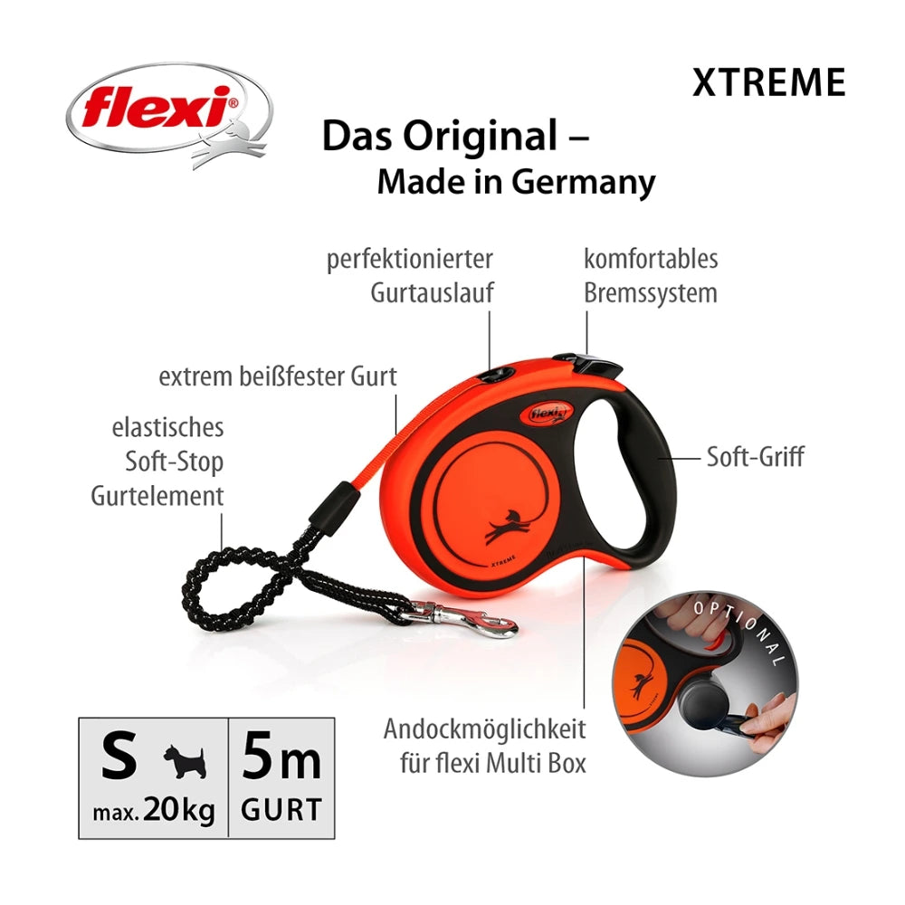 Flexi XTREME S mit Gurt 5m - schwarz/orange