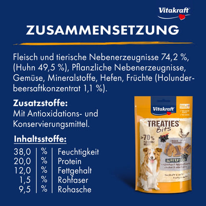 Vitakraft Treaties® Bits Superfood + Hühnchen & Holunder 100g