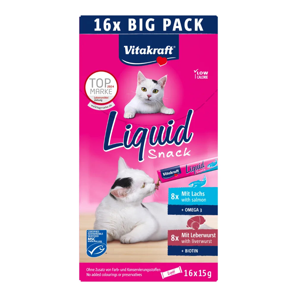 Vitakraft Liquid Snack Multipack Leberwurst + Lachs 16x15g