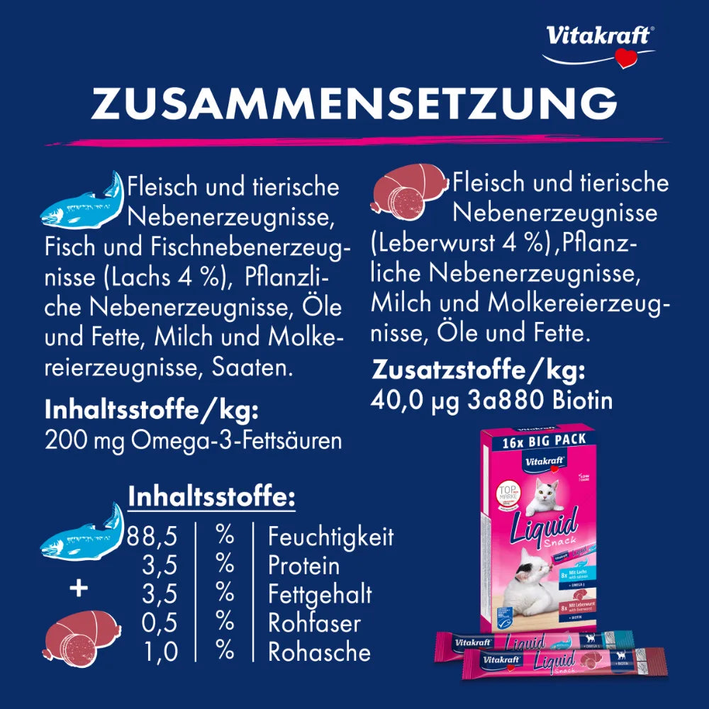 Vitakraft Liquid Snack Multipack Leberwurst + Lachs 16x15g