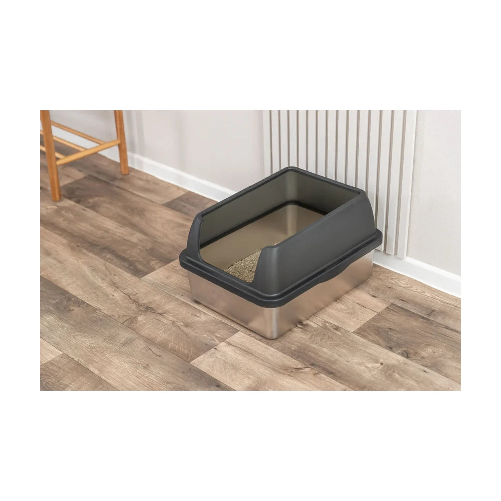 TRIXIE Katzentoilette Niro aus Edelstahl, offen mit hohem Rand 40x29x52cm