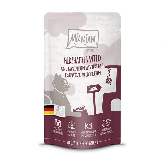 MjAMjAM Quetschie - herzhaftes Wild & Kaninchen mit fruchtigen Heidelbeeren