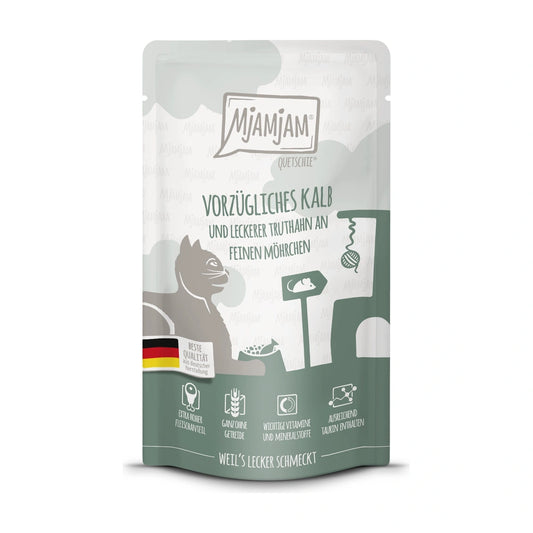 MjAMjAM Quetschie - vorzügliches Kalb & leckerer Truthahn feine Möhrchen