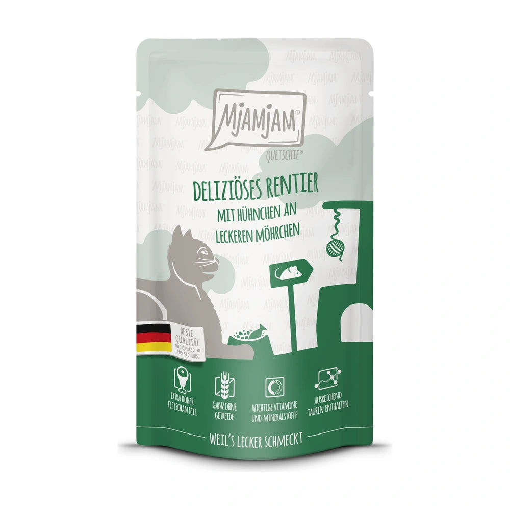 MjAMjAM Quetschie - deliziöses Rentier mit Hühnchen an leckeren Möhrchen 125g