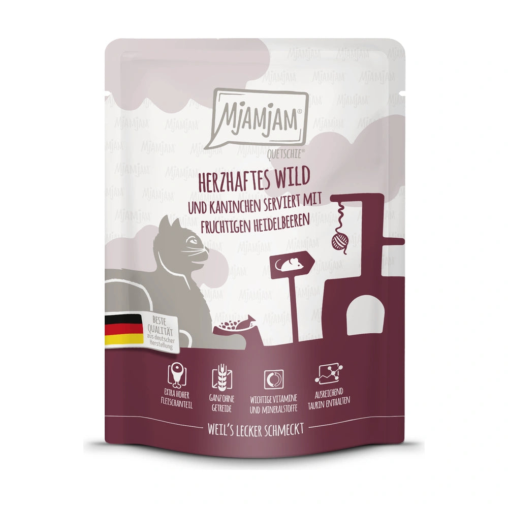 MjAMjAM Quetschie - herzhaftes Wild & Kaninchen mit fruchtigen Heidelbeeren