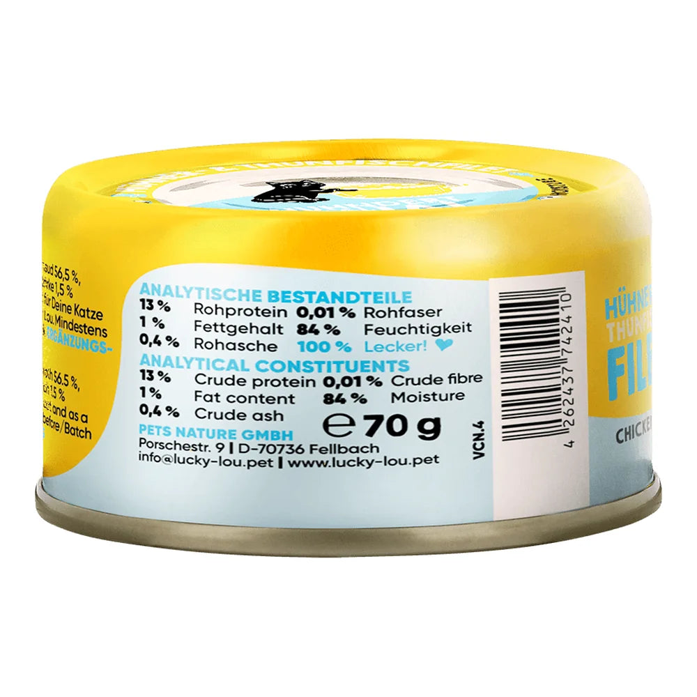 Lucky Lou EXTRA FOOD Hühner & Thunfischfilet in Broth 70g Dose