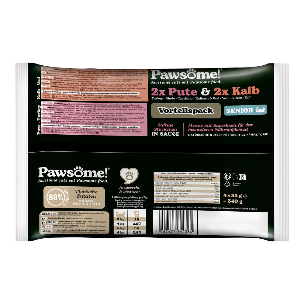 Pawsome Senior Kalb & Pute Mixpack 4x85g