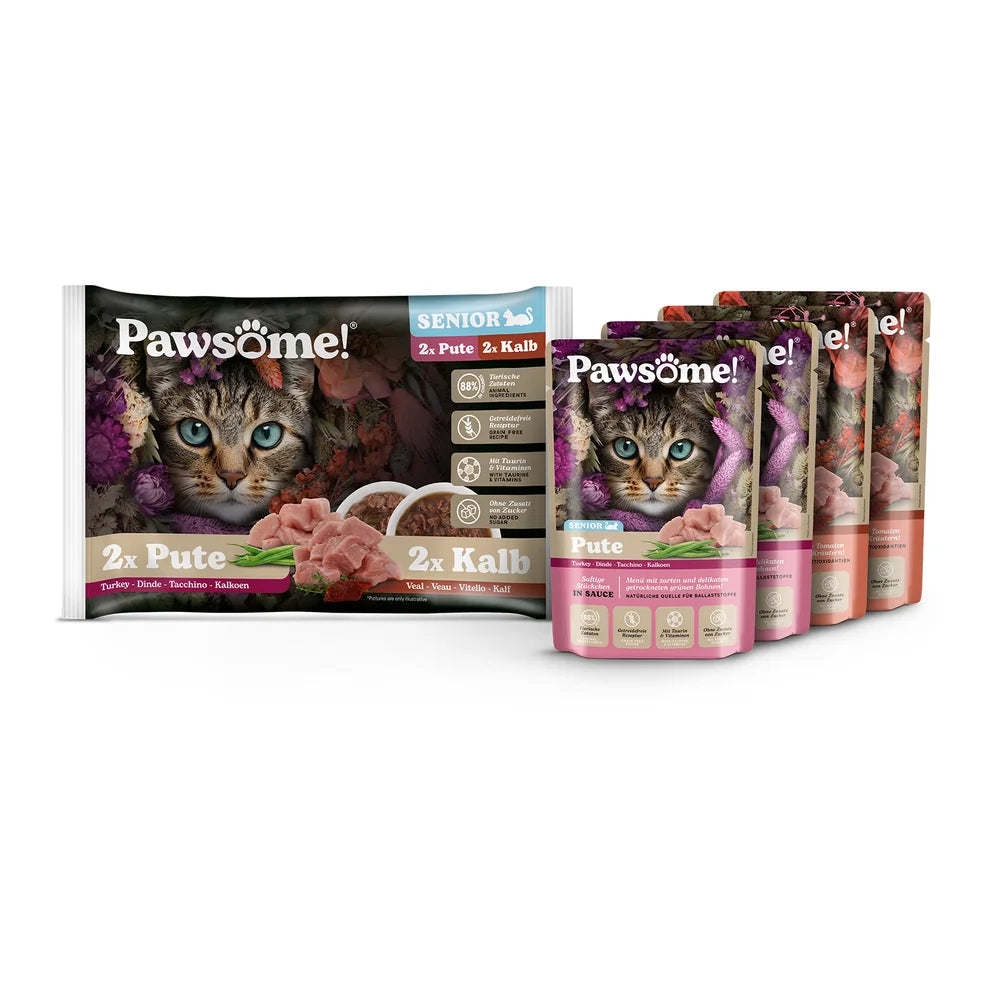 Pawsome Senior Kalb & Pute Mixpack 4x85g