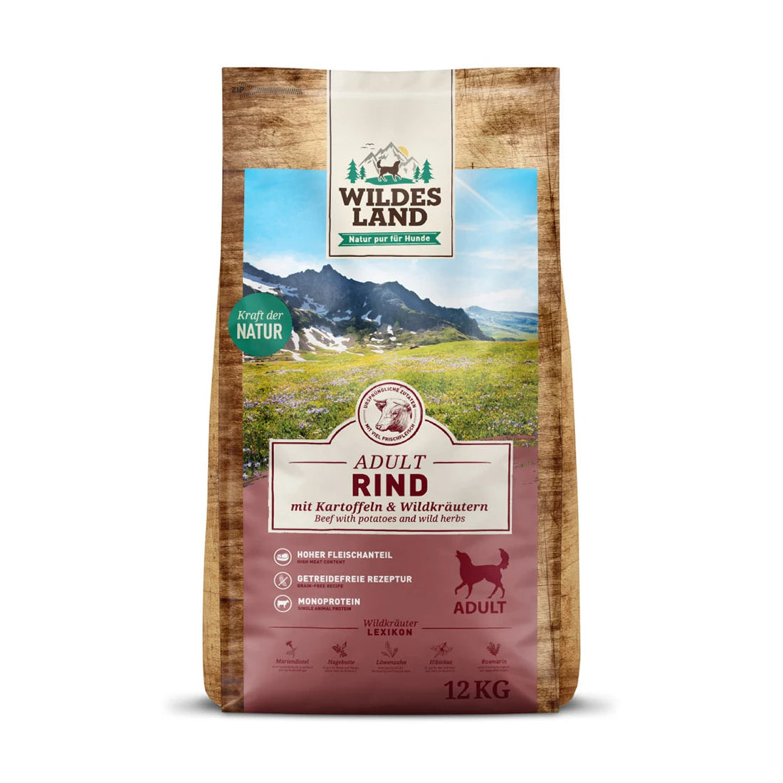 Wildes Land Rind mit Kartoffeln