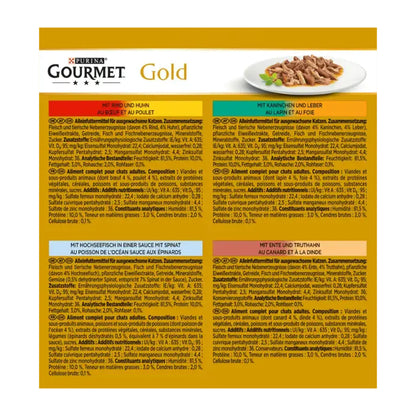 GOURMET Gold Feine Komposition (Rind & Huhn, Ente & Truthahn, Hochseefisch & Spinat, Kaninchen & Leber) 8x85g