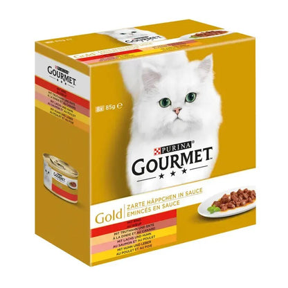 GOURMET Gold Zarte Häppchen (Rind, Huhn & Leber, Lachs & Huhn, Truthahn & Ente) 8x85g