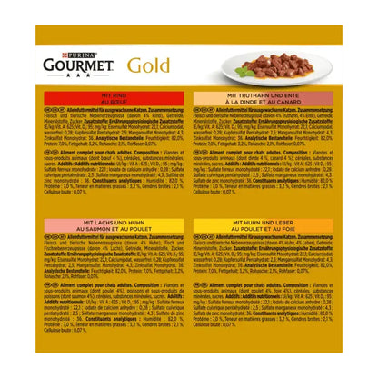GOURMET Gold Zarte Häppchen (Rind, Huhn & Leber, Lachs & Huhn, Truthahn & Ente) 8x85g