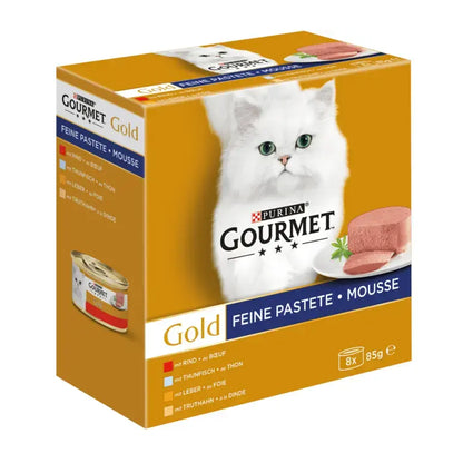GOURMET Gold Feine Pastete (Thunfisch, Leber, Truthahn, Rind) 8x85g