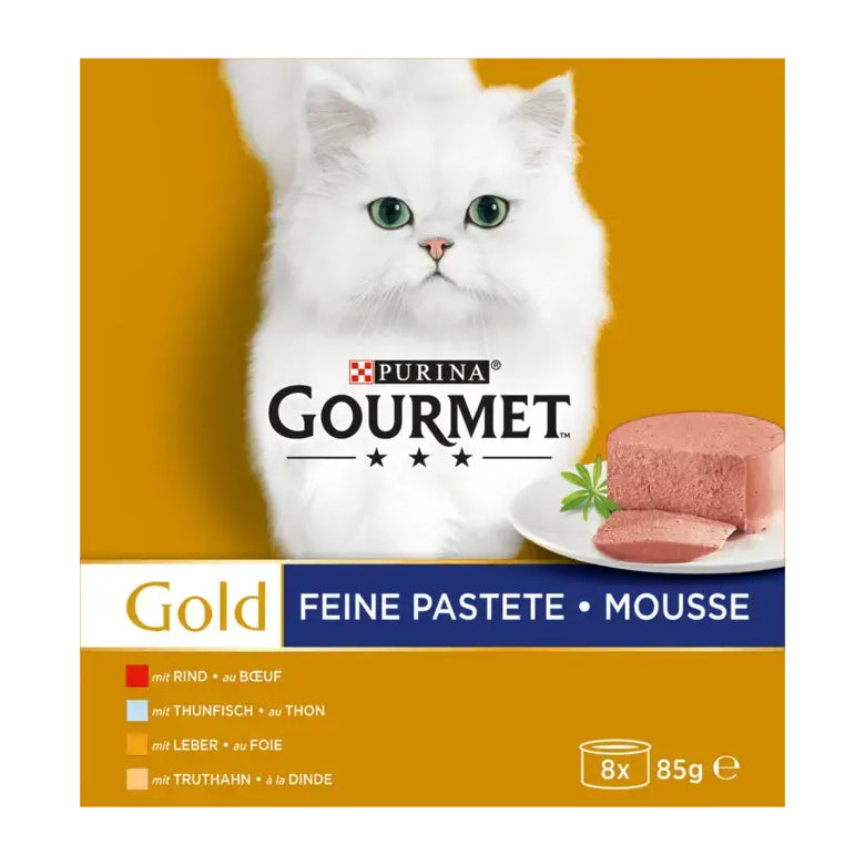 GOURMET Gold Feine Pastete (Thunfisch, Leber, Truthahn, Rind) 8x85g