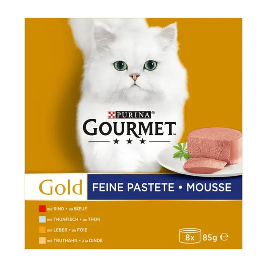 GOURMET Gold Feine Pastete (Thunfisch, Leber, Truthahn, Rind) 8x85g