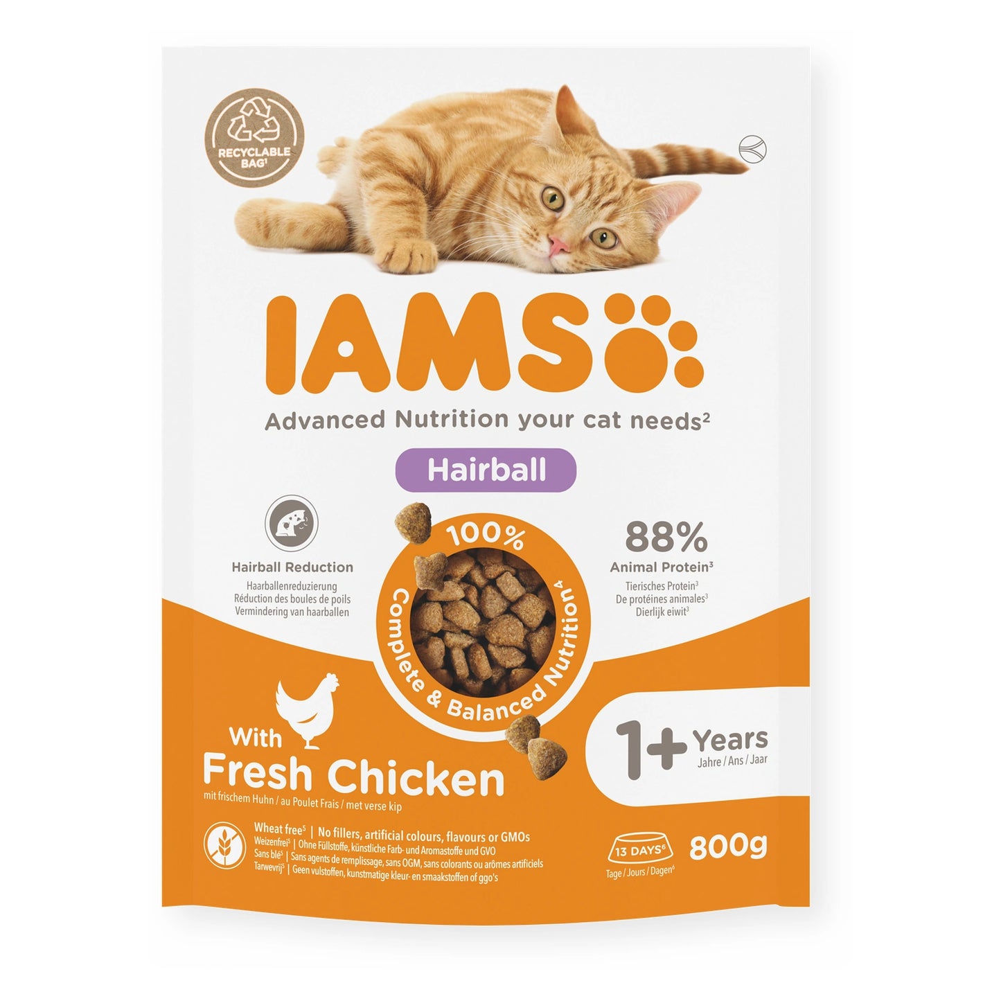 IAMS Trockenfutter Hairball Adult mit frischem Huhn 800g