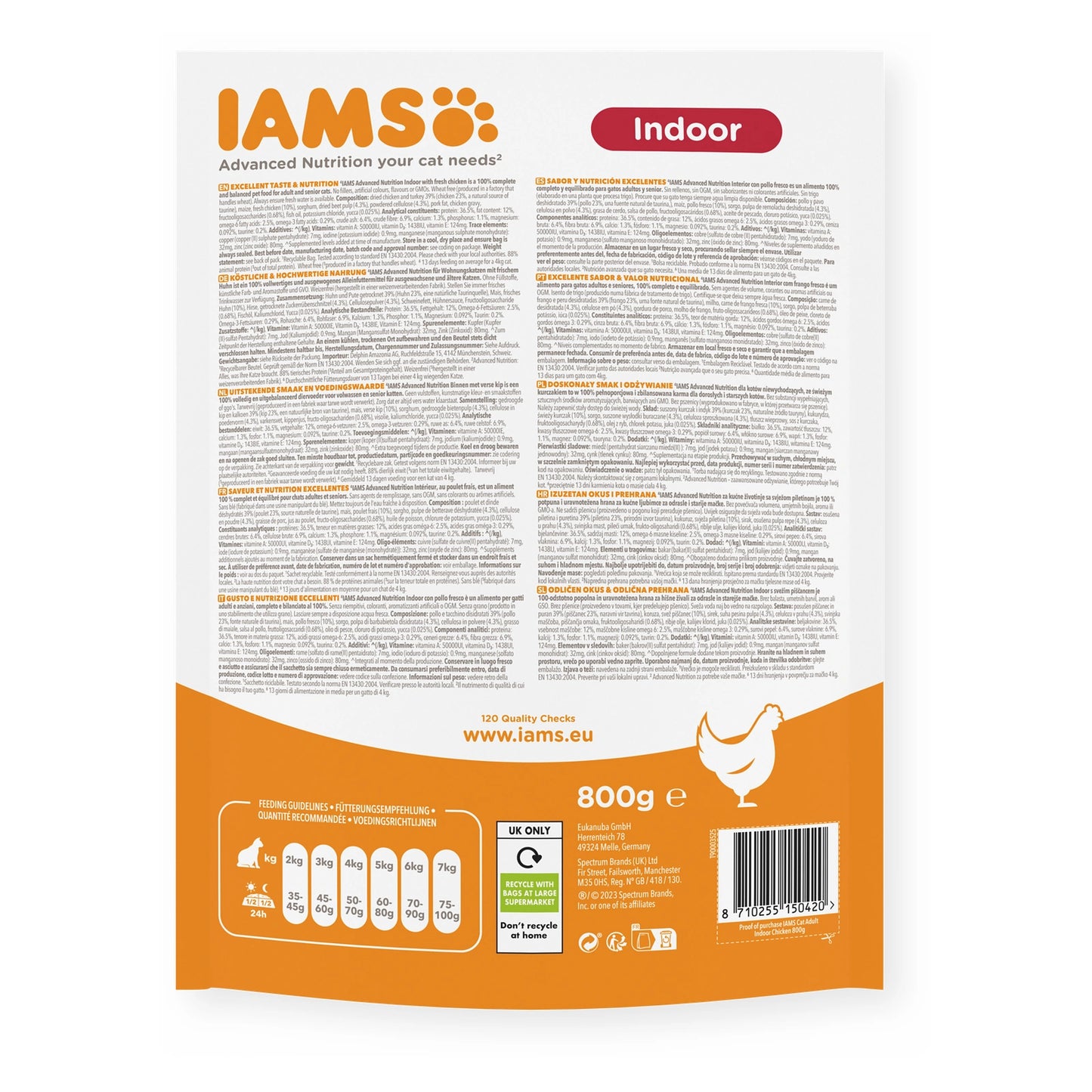 IAMS Trockenfutter Indoor Adult mit frischem Huhn 800g