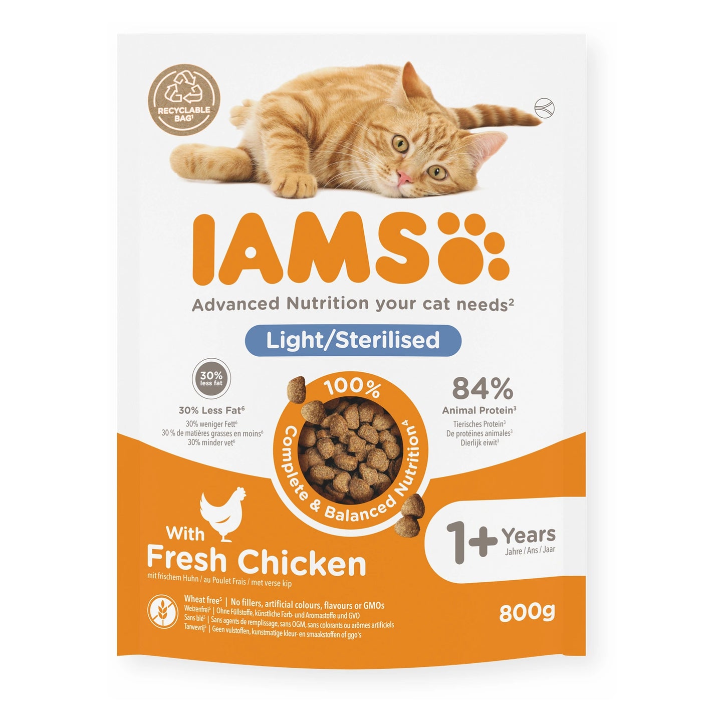 IAMS Trockenfutter Light in fat/Sterilised Adult mit frischem Huhn 800g