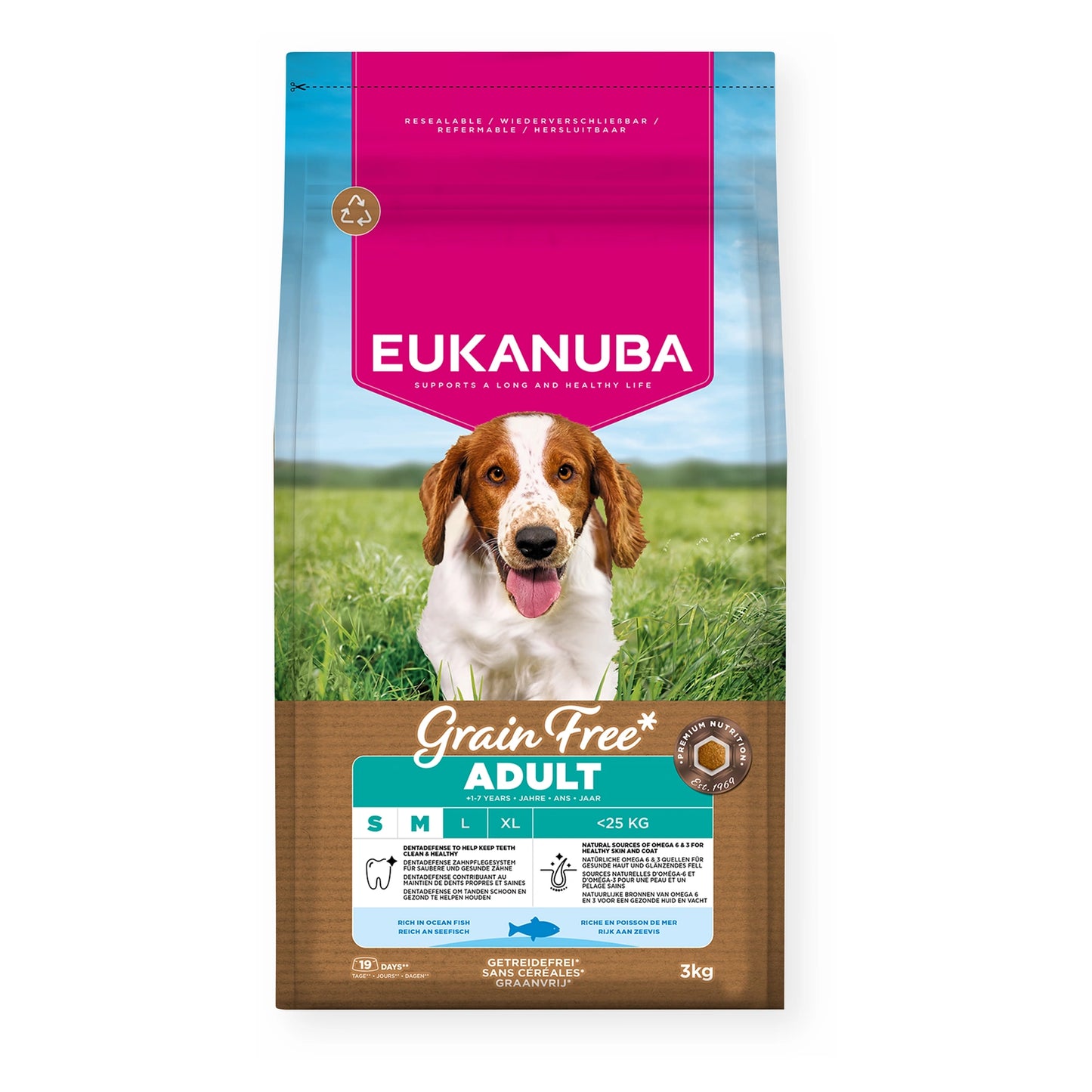EUKANUBA Grain FreeAdult mit Seefisch für kleiner/mittelgroßer Rassen 3kg